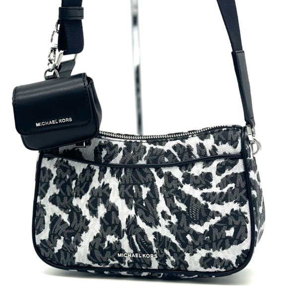 Michael Kors Jet Set Medium Leopard Logo Crossbody Bag W Case for Apple AirPods - Picture 1 of 11